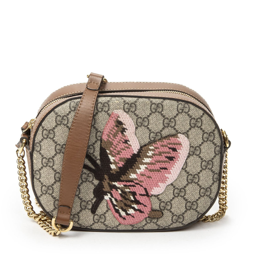 Gucci Chain Shoulder Beige Brown Tiger Embroidery Supreme Canvas Messenger