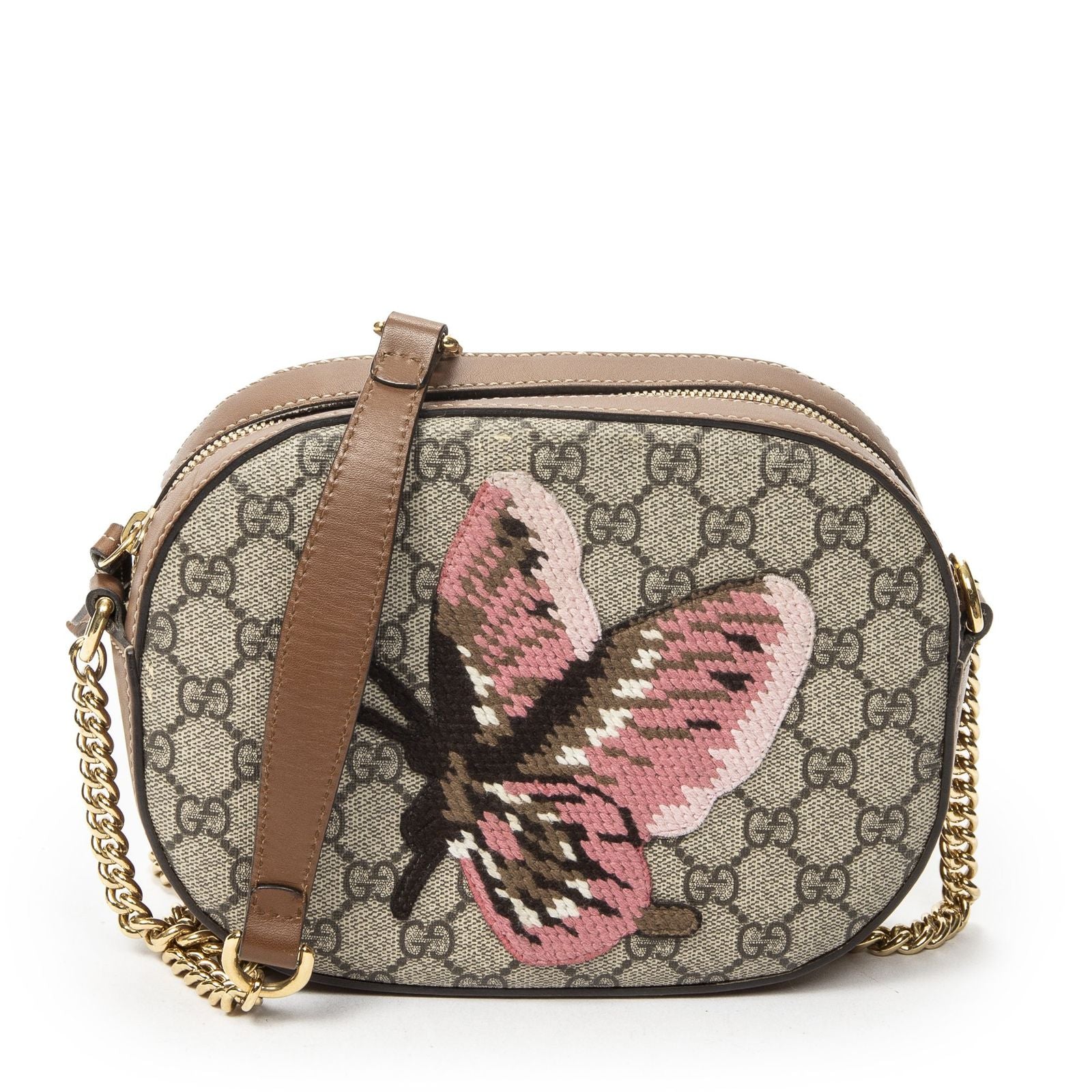 Gucci Chain Shoulder Beige Brown Tiger Embroidery Supreme Canvas Messenger