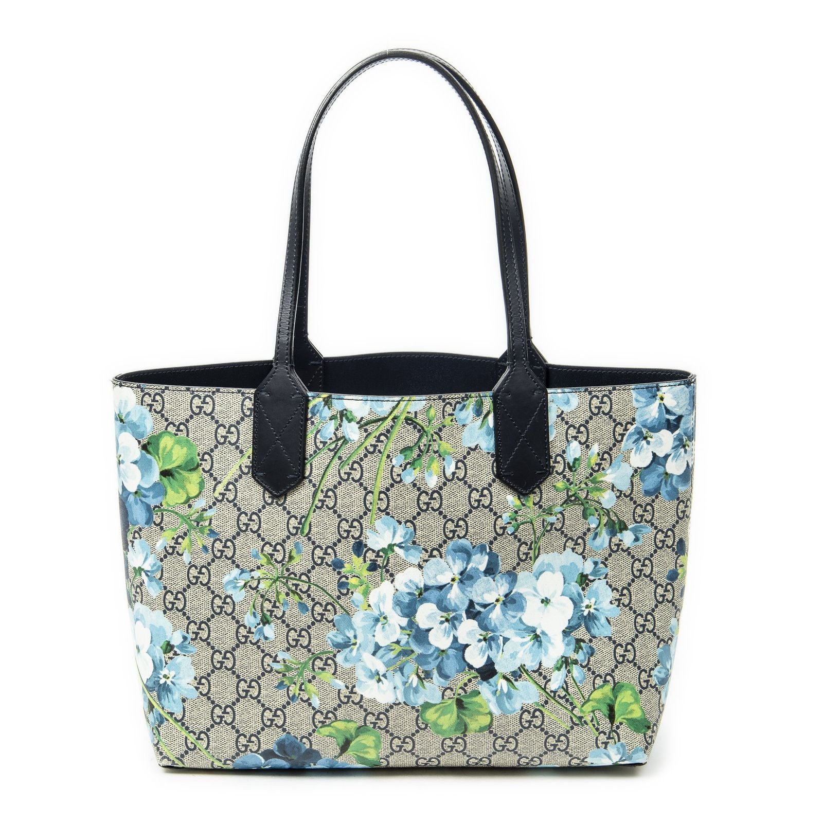Gucci Blooms Reversible Tote Blue Gray Navy Muse Supreme Canvas — view 5