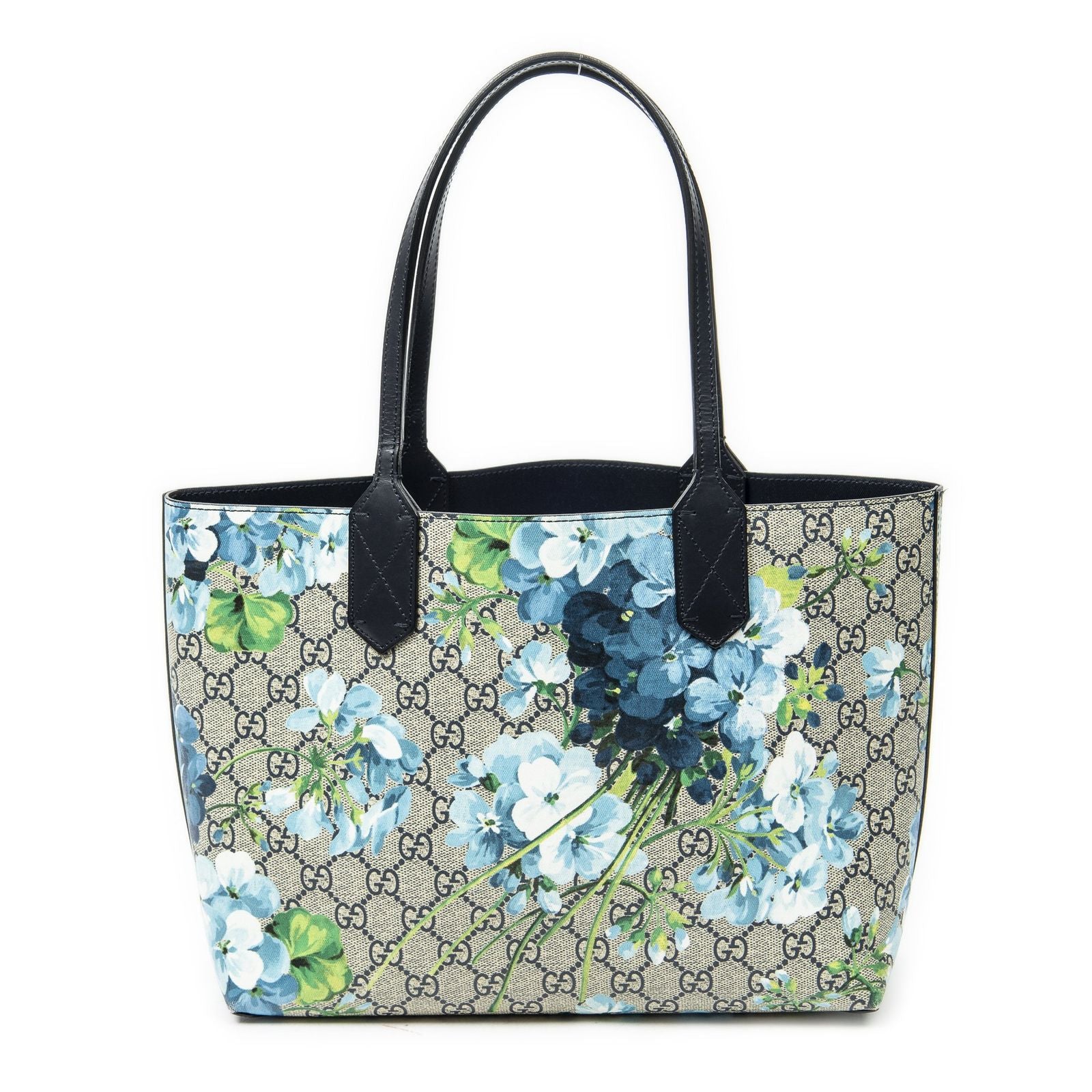 Gucci Blooms Reversible Tote Blue Gray Navy Muse Supreme Canvas