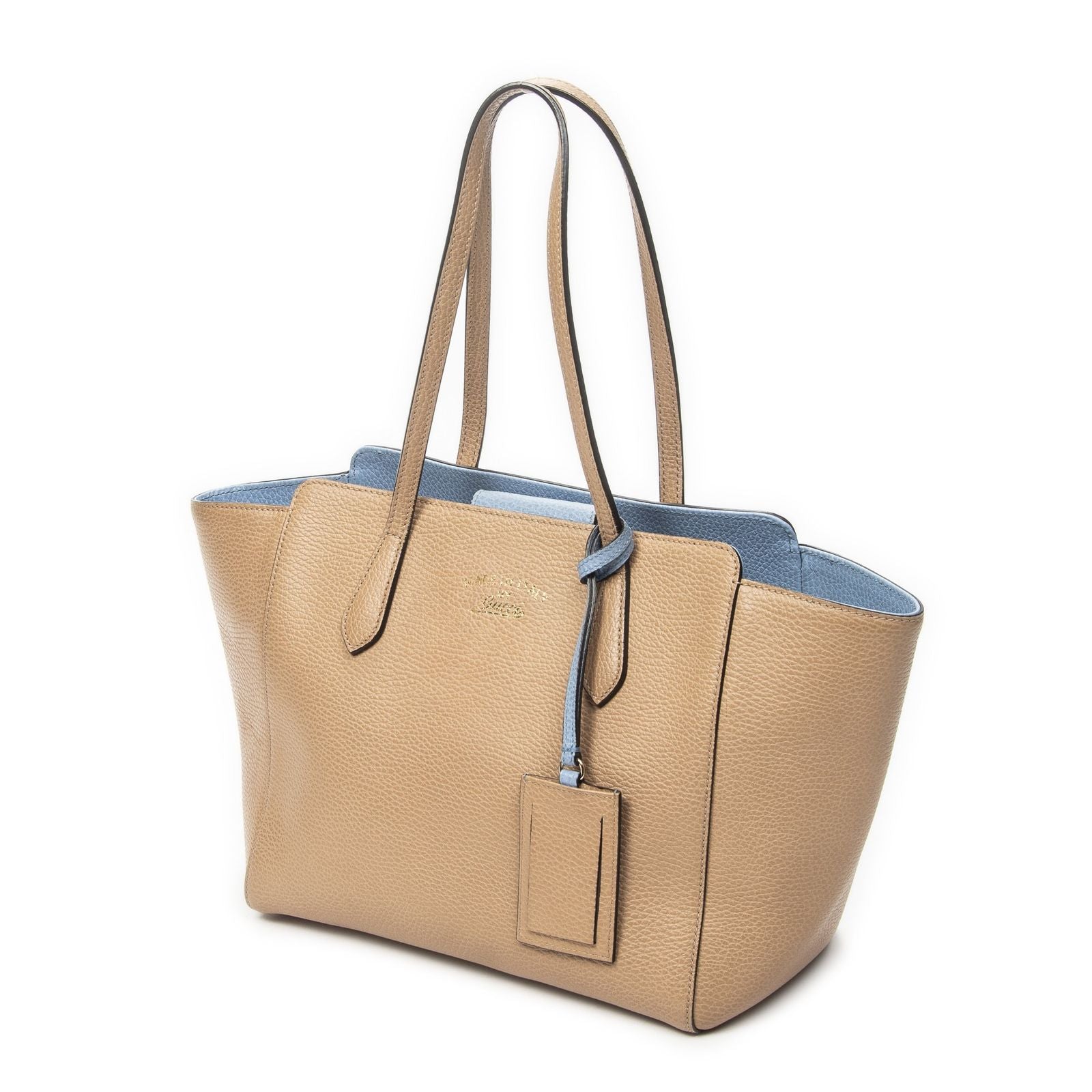 Gucci Small Swing Tote Beige Light Blue Gray Calfskin Leather — view 2
