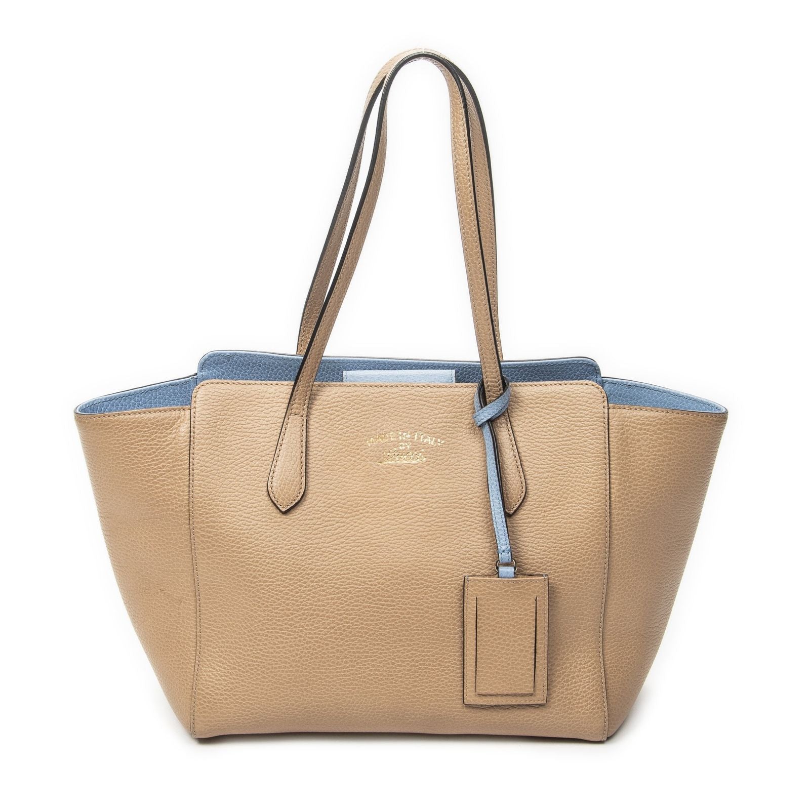 Gucci Small Swing Tote Beige Light Blue Gray Calfskin Leather
