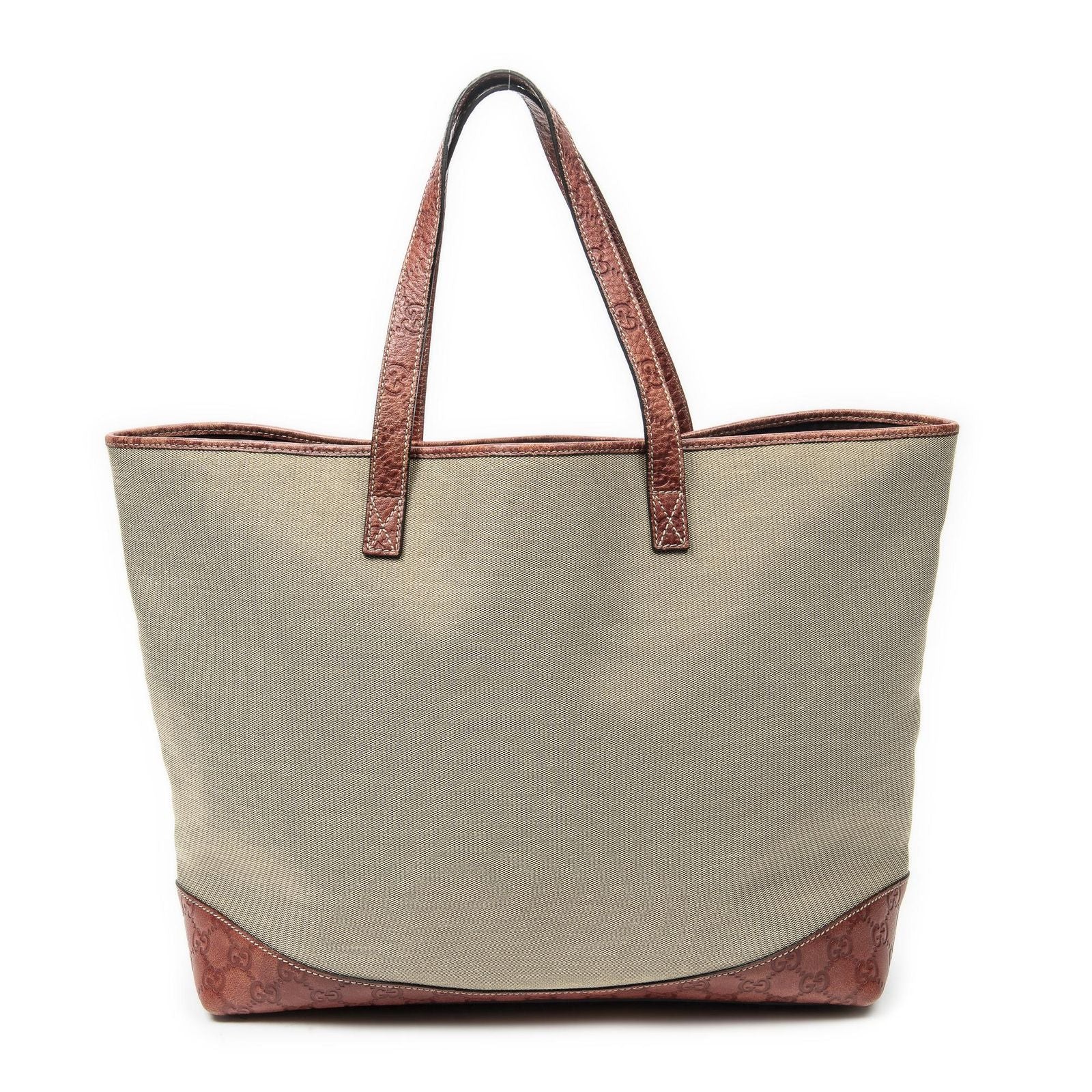Gucci Radio Pun Tote Beige Red Canvas