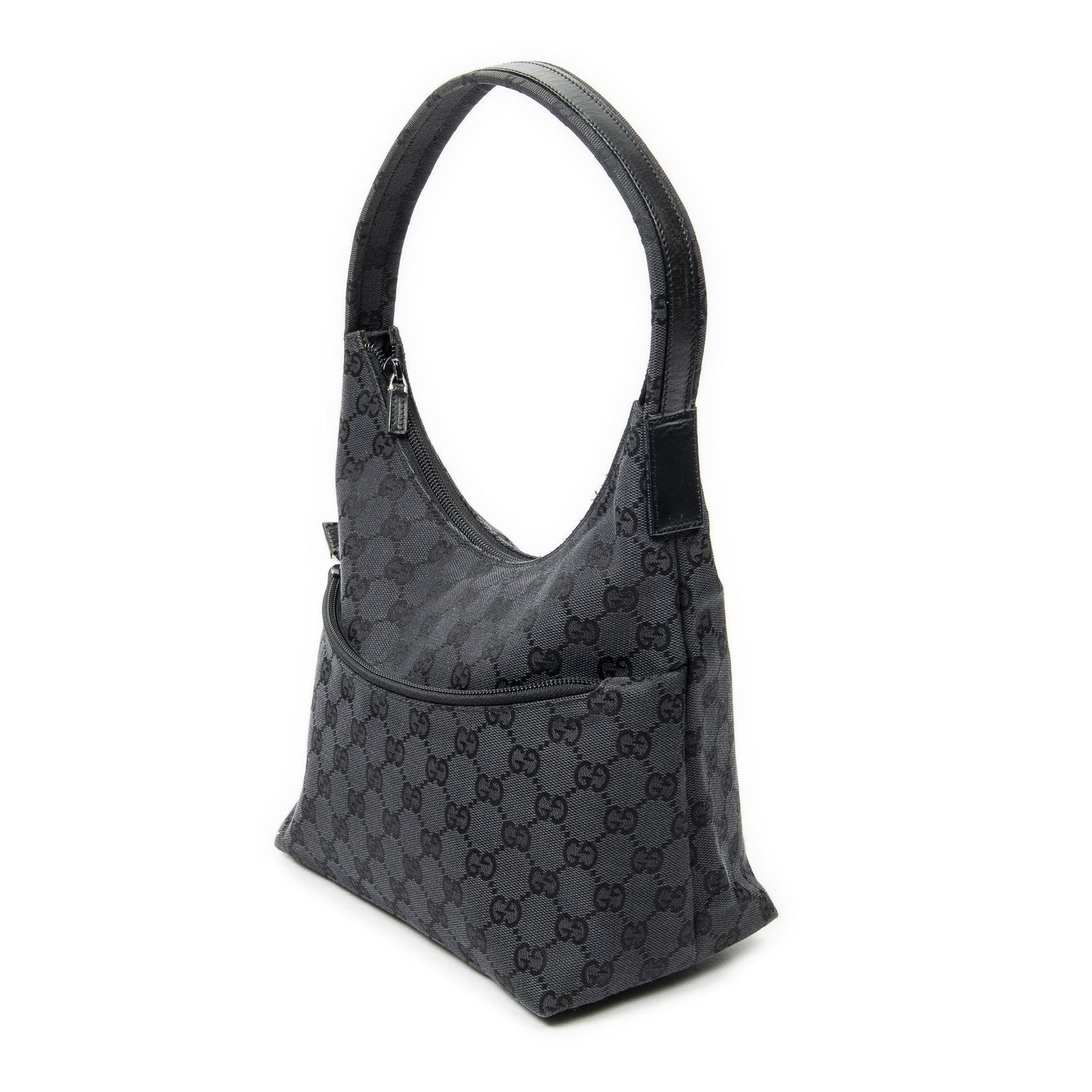 Gucci Front Slip Pocket Hobo Black GG Canvas — view 2