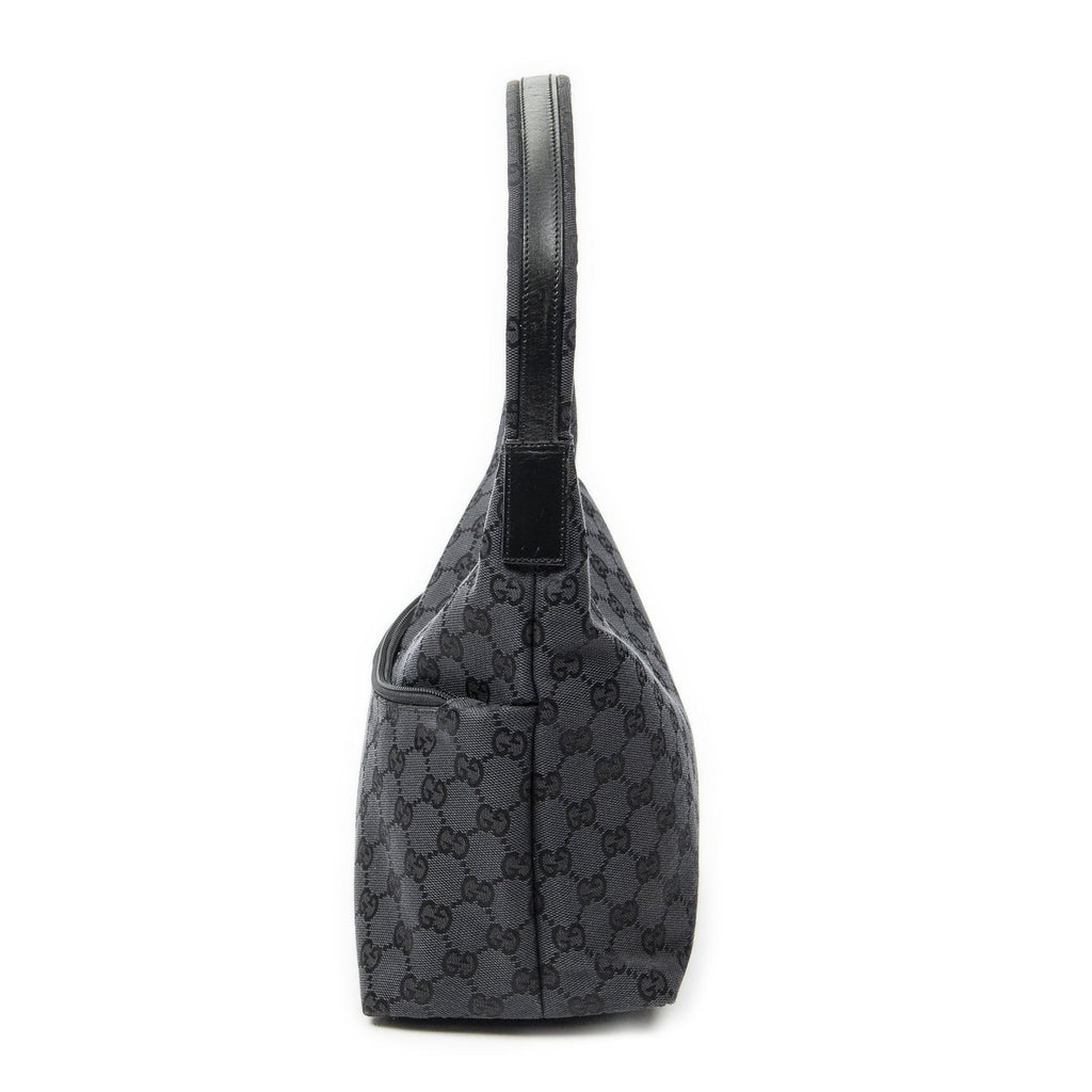 Gucci Front Slip Pocket Hobo Black GG Canvas — view 3