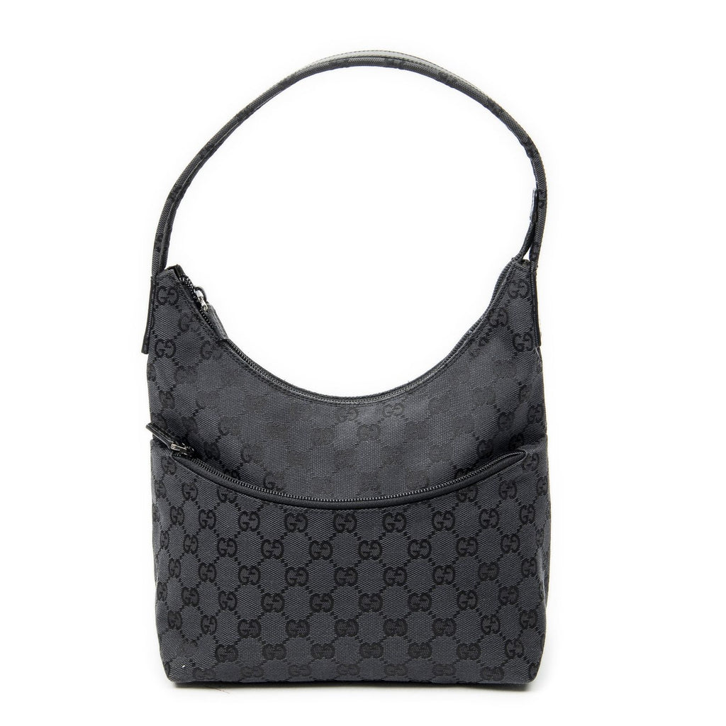 Gucci Front Slip Pocket Hobo Black GG Canvas