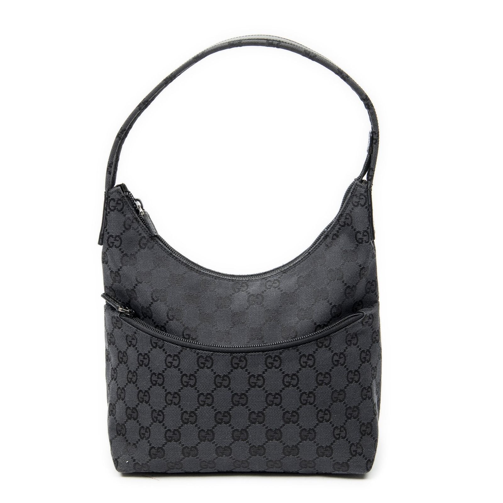 Gucci Front Slip Pocket Hobo Black GG Canvas
