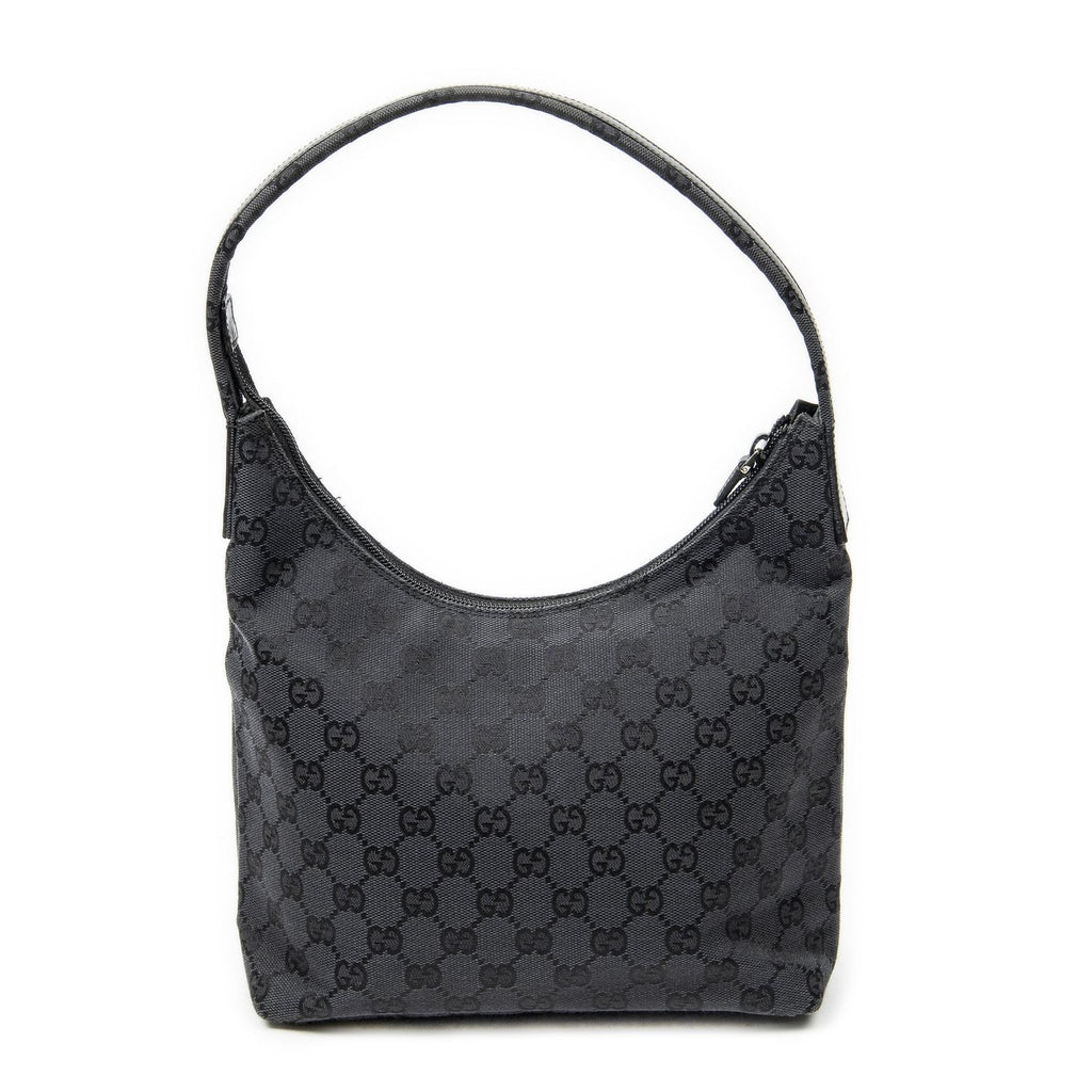 Gucci Front Slip Pocket Hobo Black GG Canvas — view 5