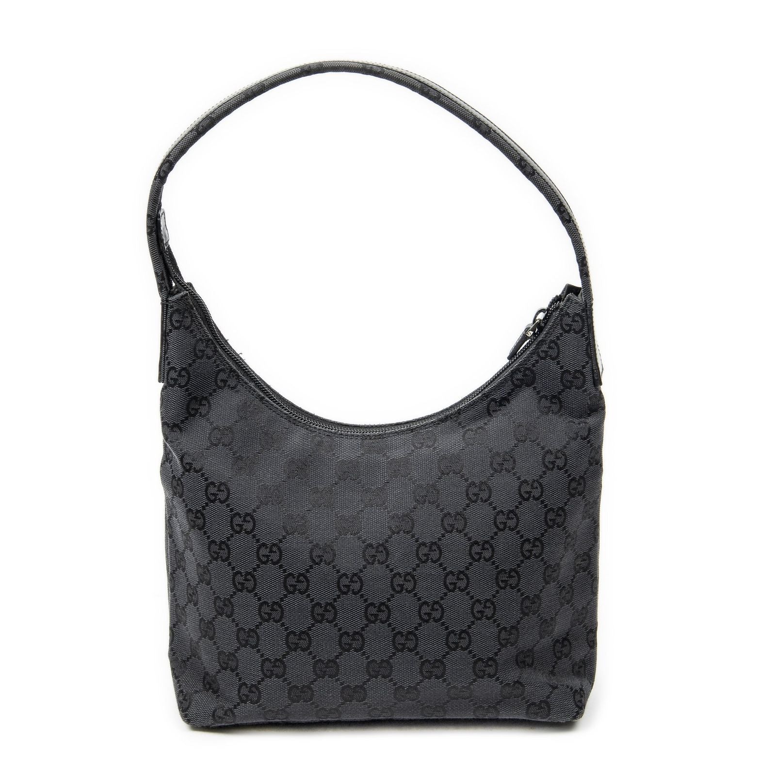 Gucci Front Slip Pocket Hobo Black GG Canvas — view 5