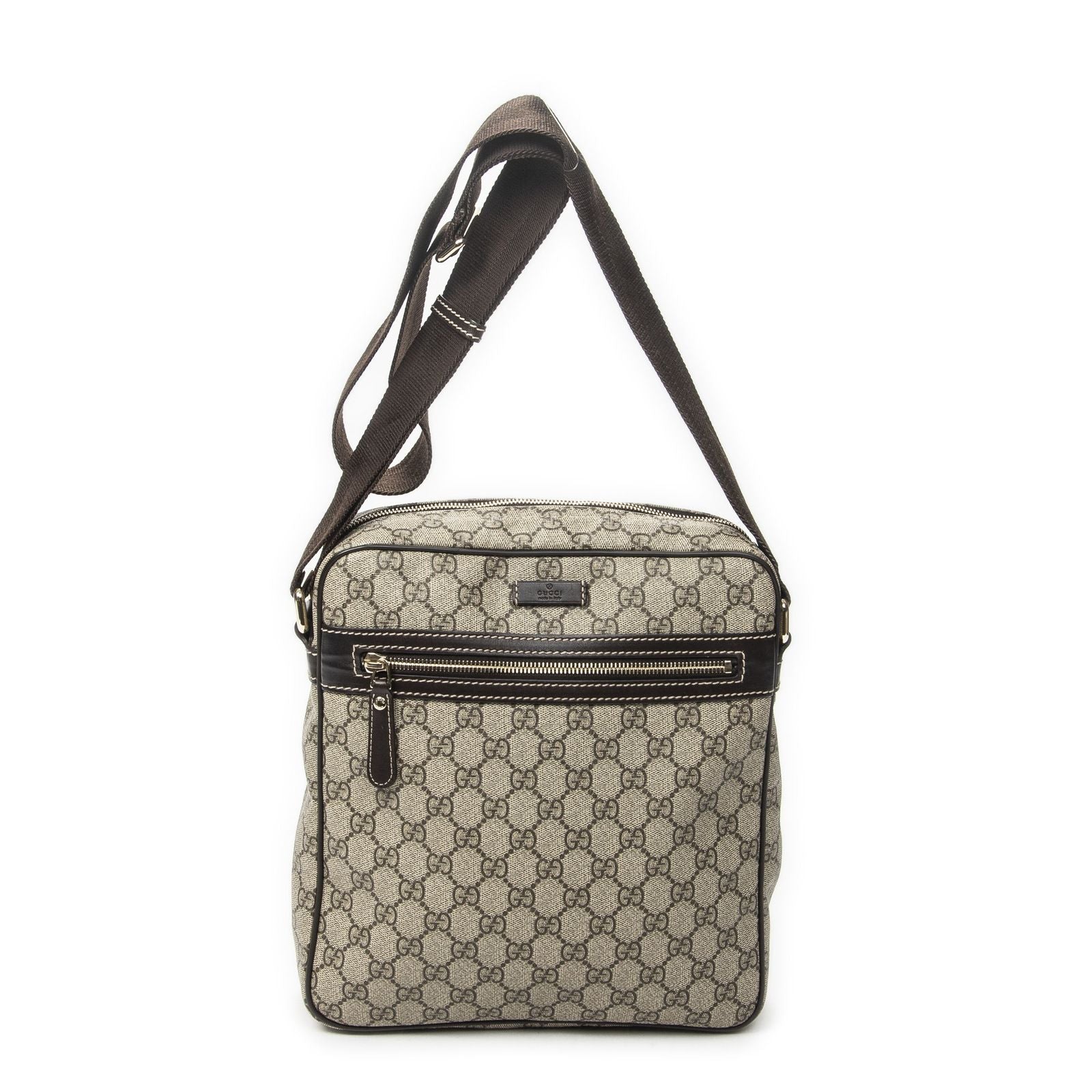 Gucci Half Moon Zip Messenger Beige Brown Supreme Canvas