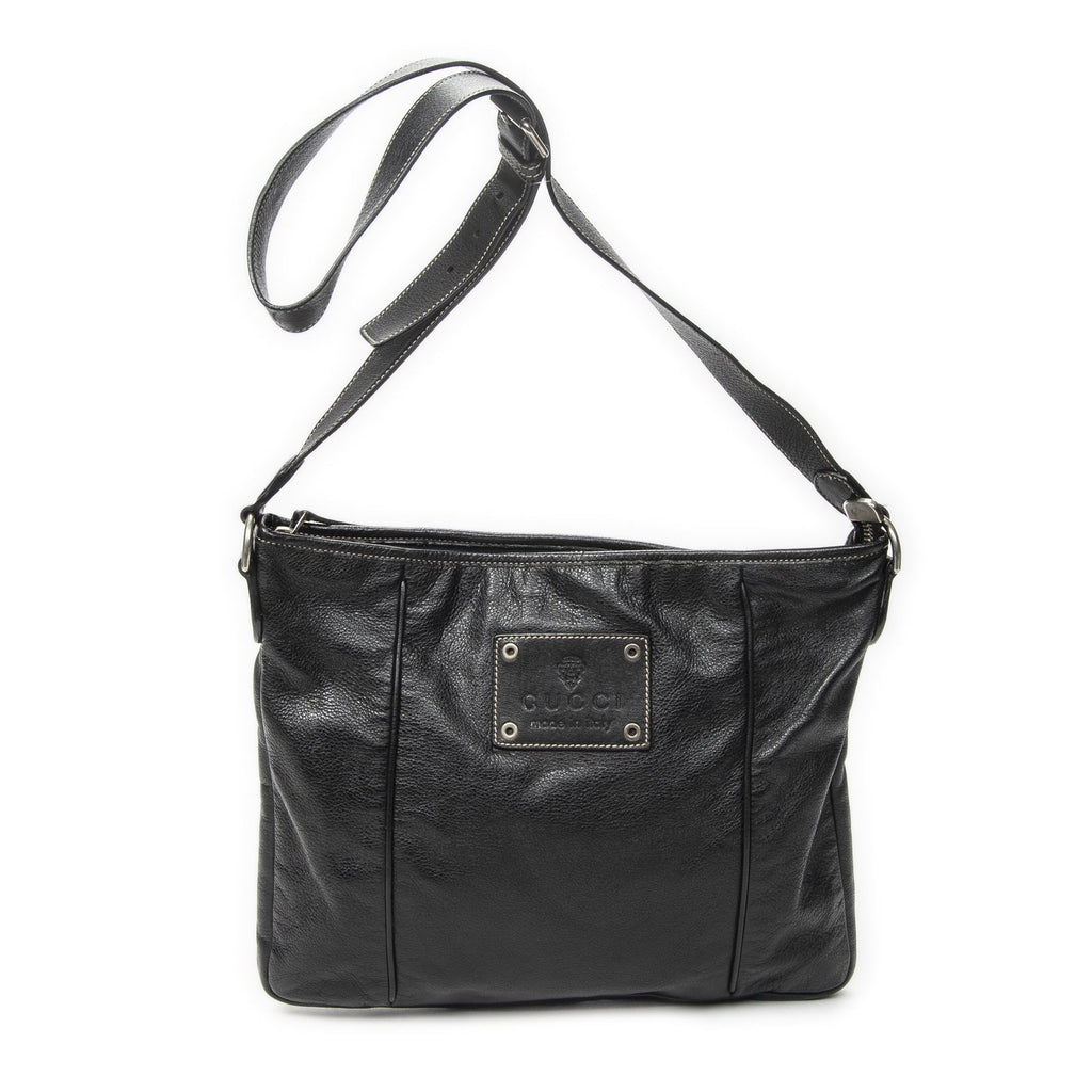 Gucci Selleria Crossbody Black Gray Calfskin Leather