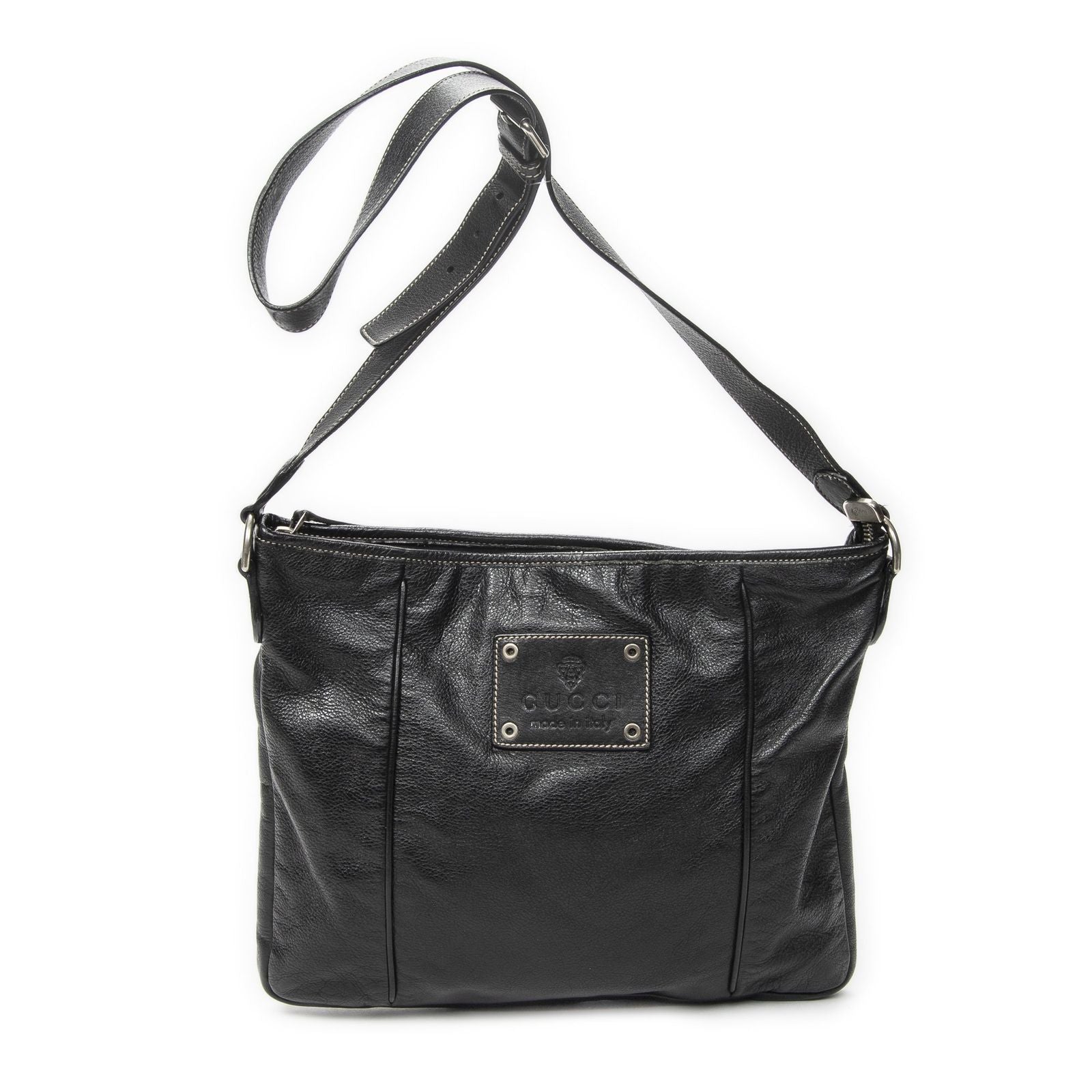Gucci Selleria Crossbody Black Gray Calfskin Leather