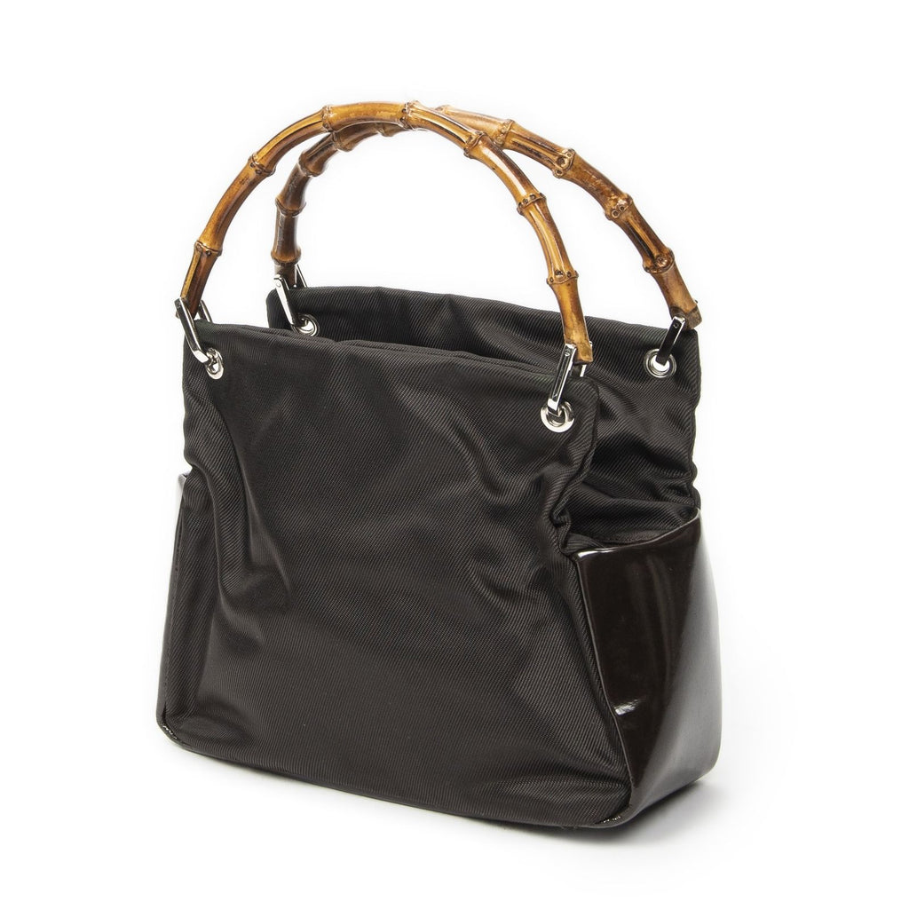 Gucci Top Handle Bamboo Satchel Dark Brown Nylon Canvas — view 2