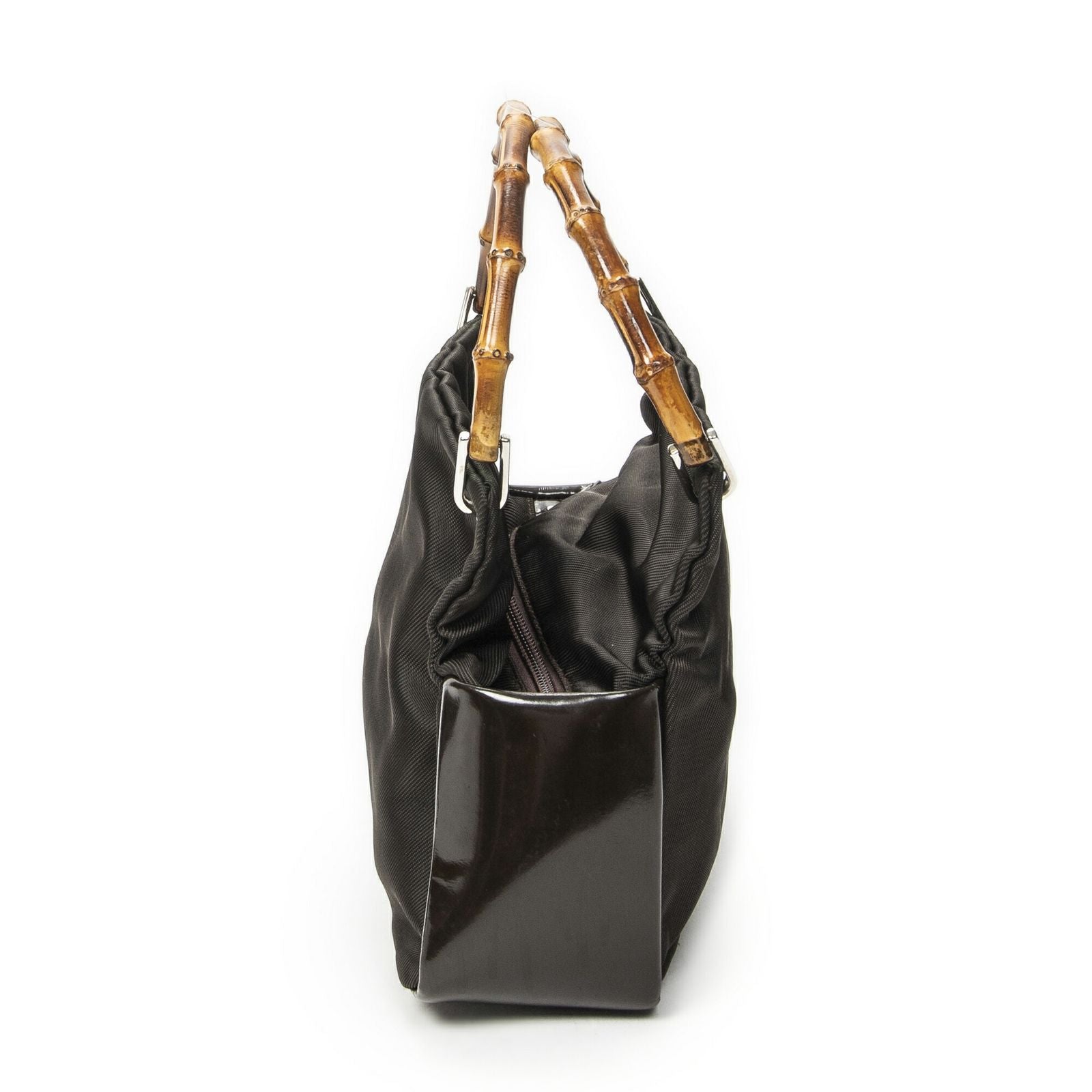 Gucci Top Handle Bamboo Satchel Dark Brown Nylon Canvas — view 3