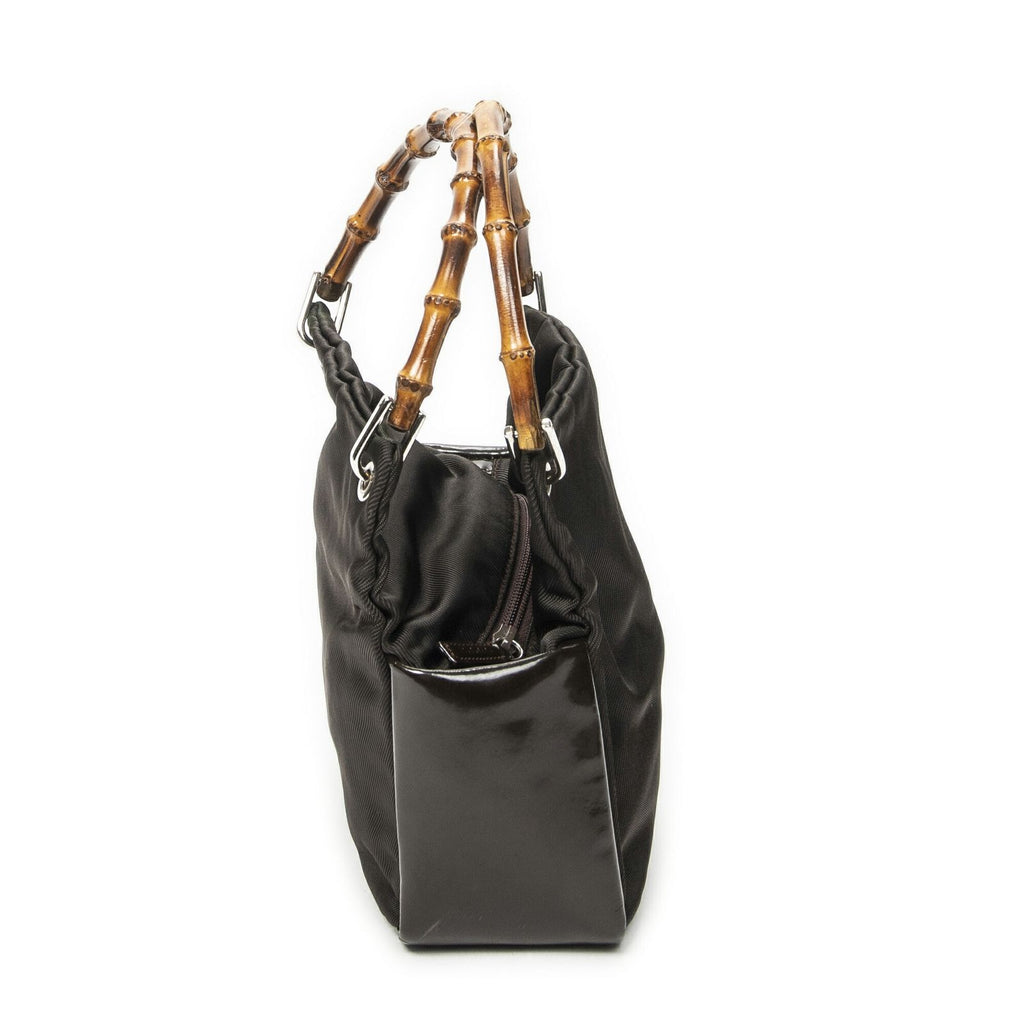 Gucci Top Handle Bamboo Satchel Dark Brown Nylon Canvas — view 4
