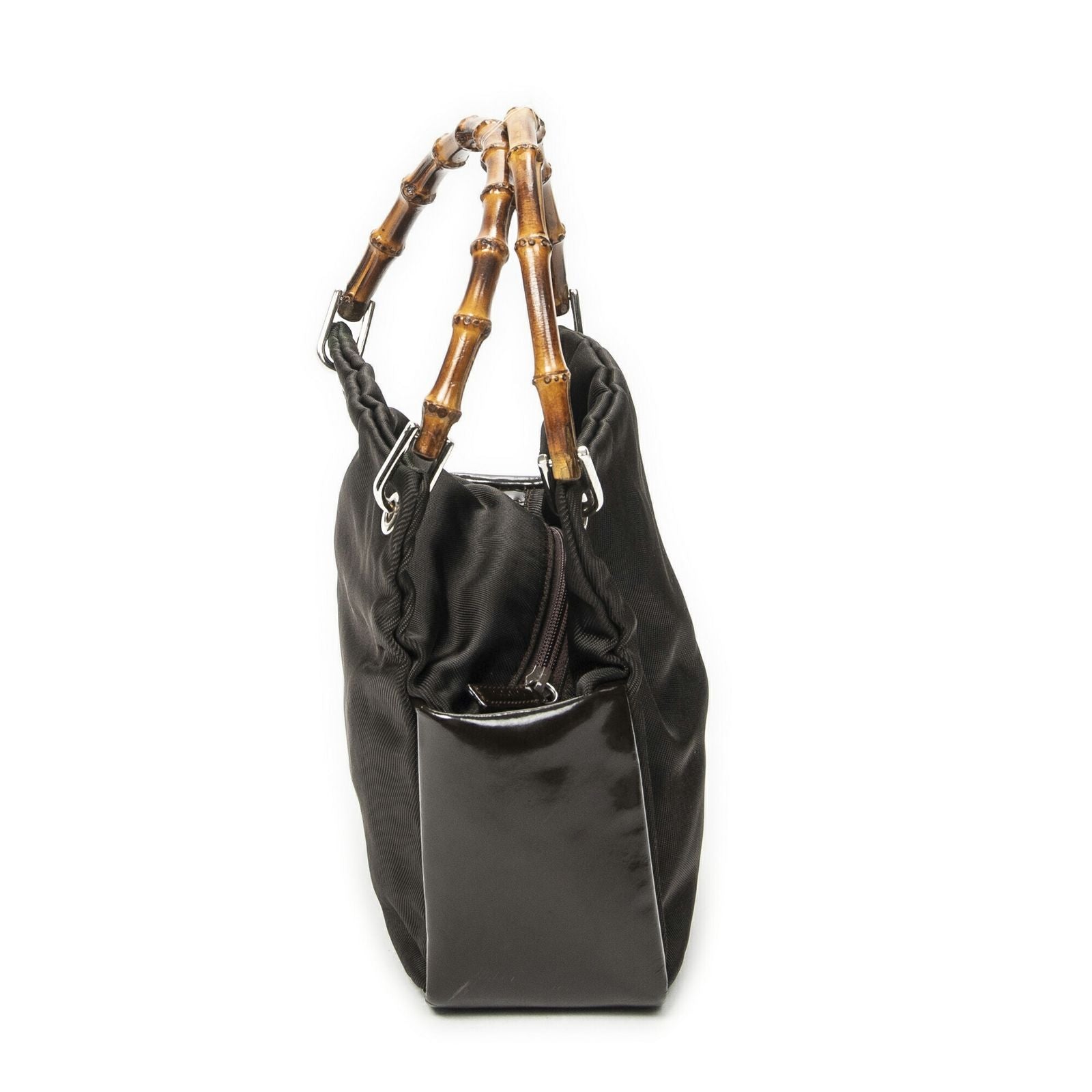 Gucci Top Handle Bamboo Satchel Dark Brown Nylon Canvas — view 4