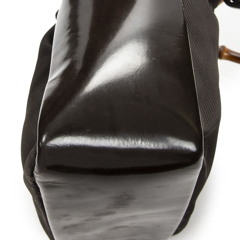 Gucci Top Handle Bamboo Satchel Dark Brown Nylon Canvas — view 8