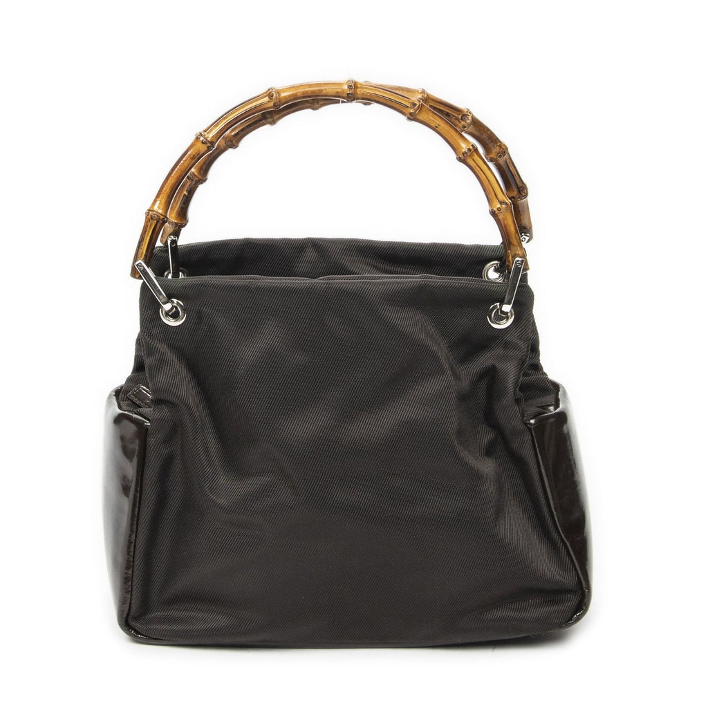 Gucci Top Handle Bamboo Satchel Dark Brown Nylon Canvas