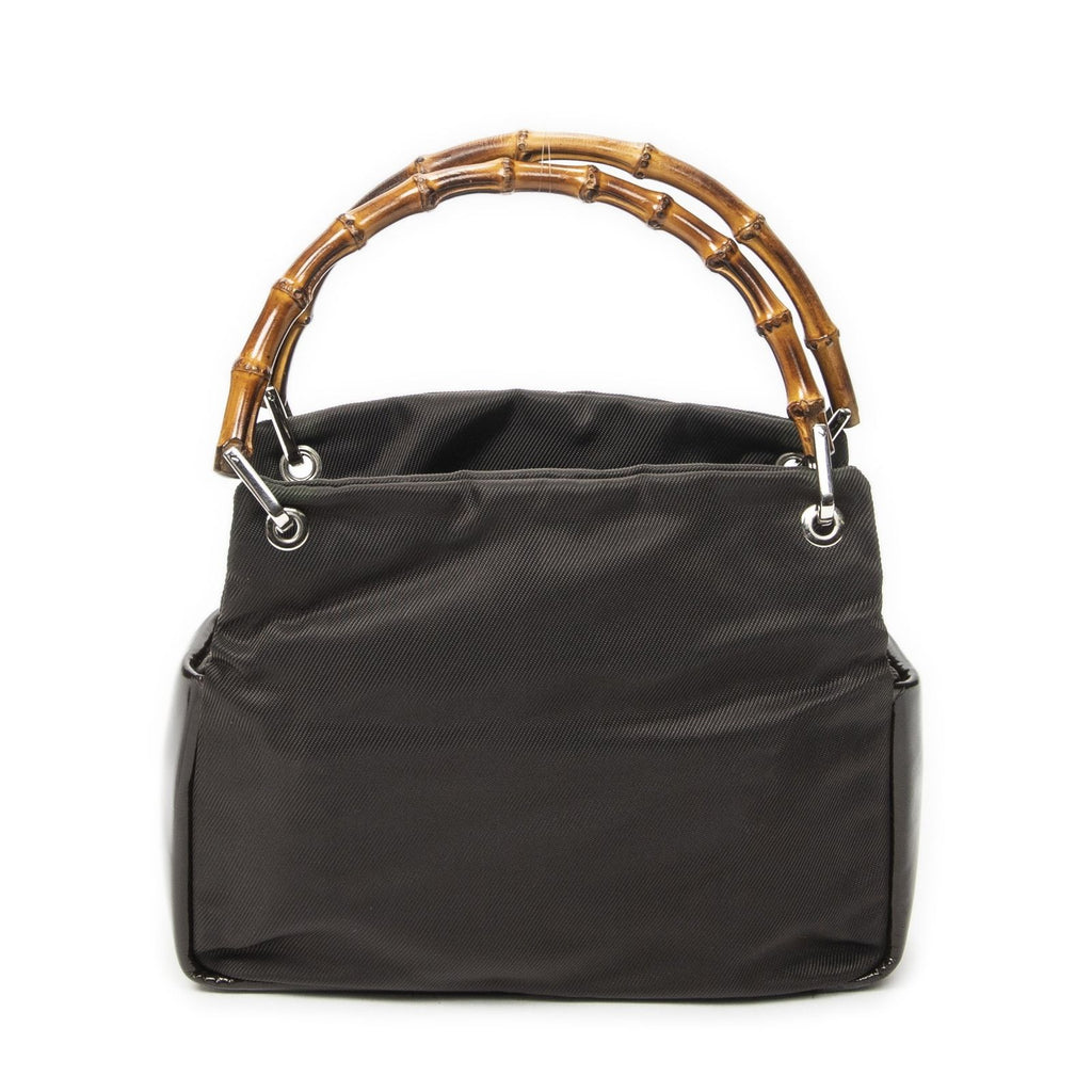 Gucci Top Handle Bamboo Satchel Dark Brown Nylon Canvas — view 5
