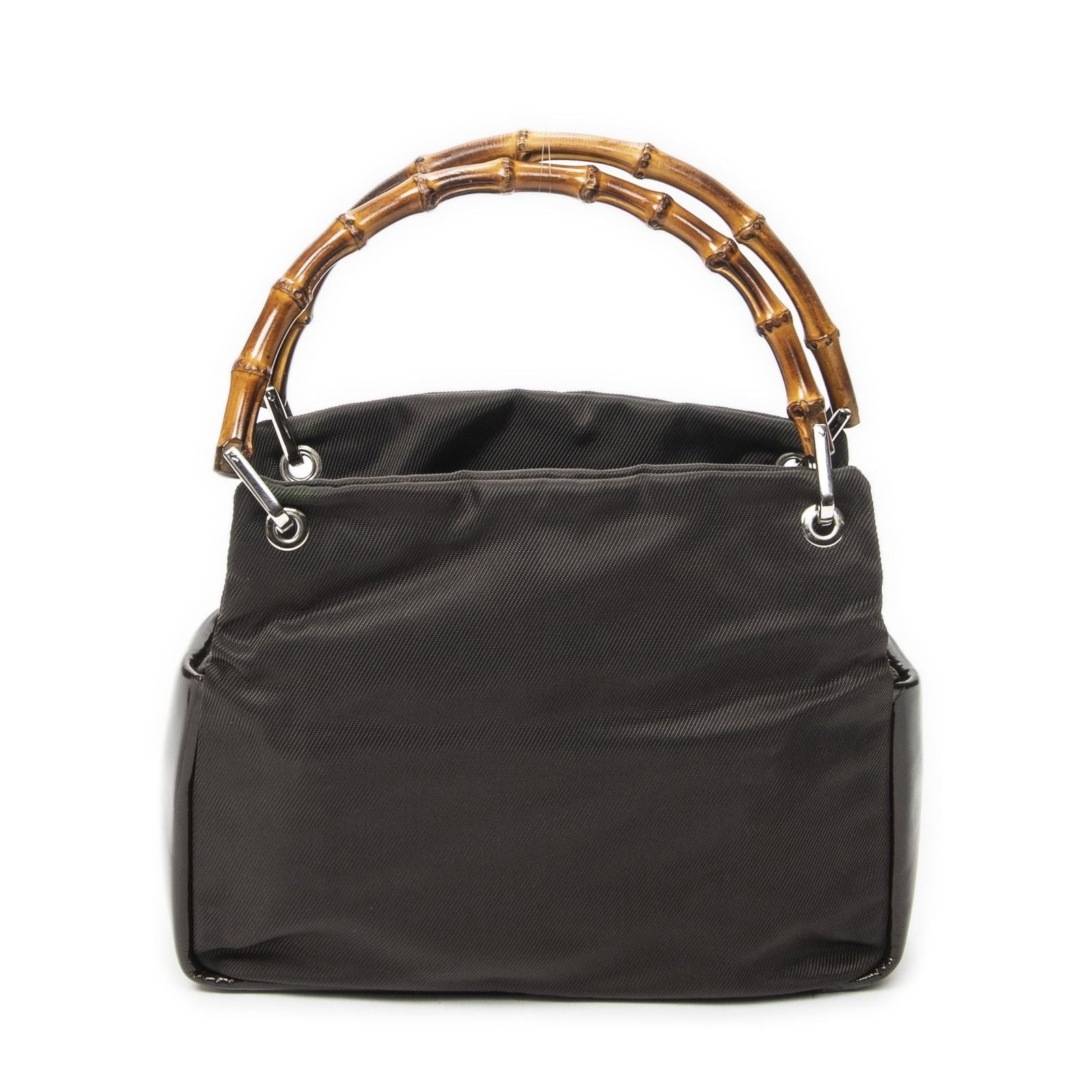 Gucci Top Handle Bamboo Satchel Dark Brown Nylon Canvas — view 5