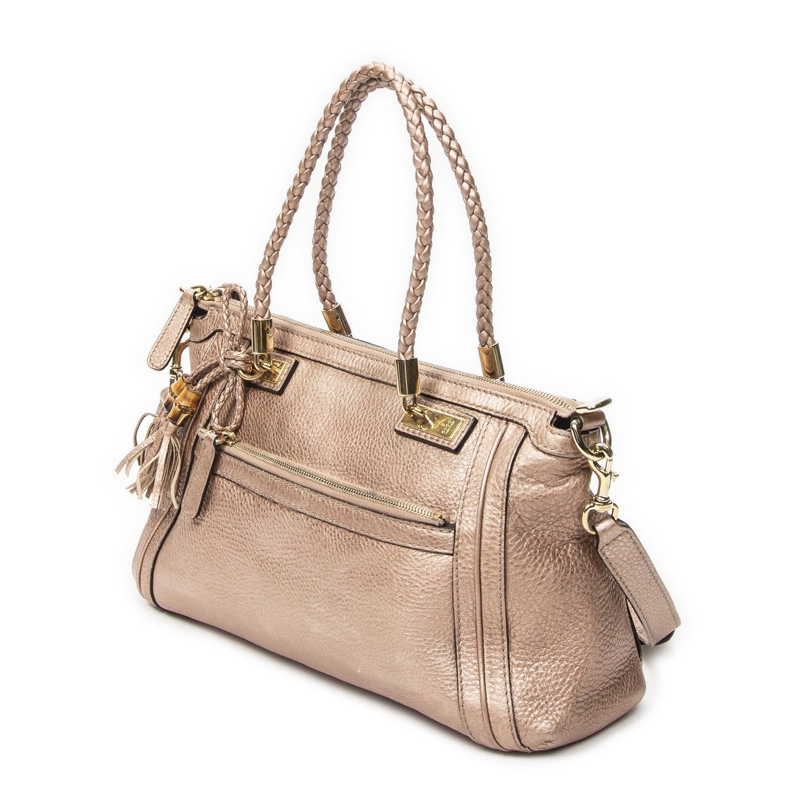 Gucci Bamboo Tote Pink Gray Calfskin Leather — view 2