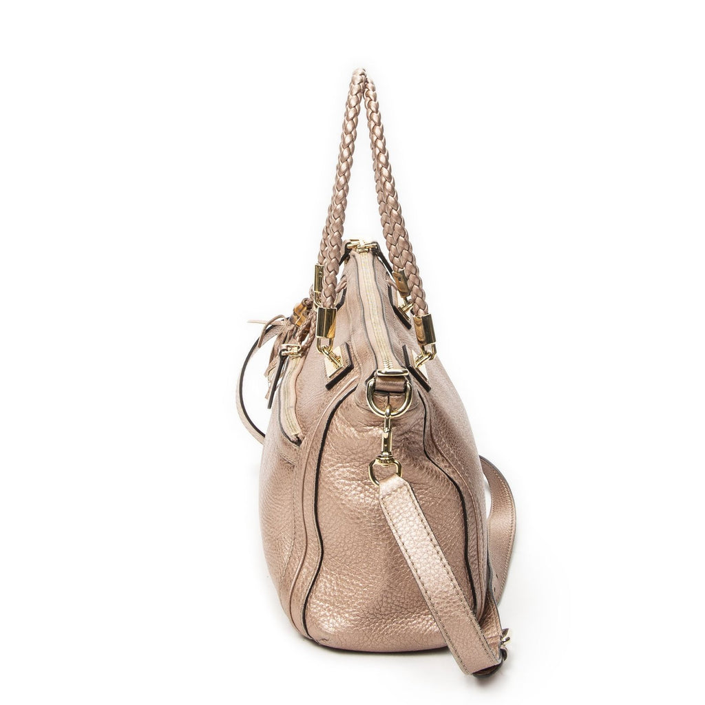 Gucci Bamboo Tote Pink Gray Calfskin Leather — view 3