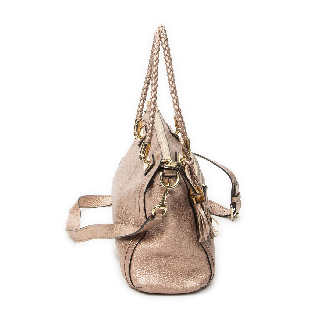 Gucci Bamboo Tote Pink Gray Calfskin Leather — view 4