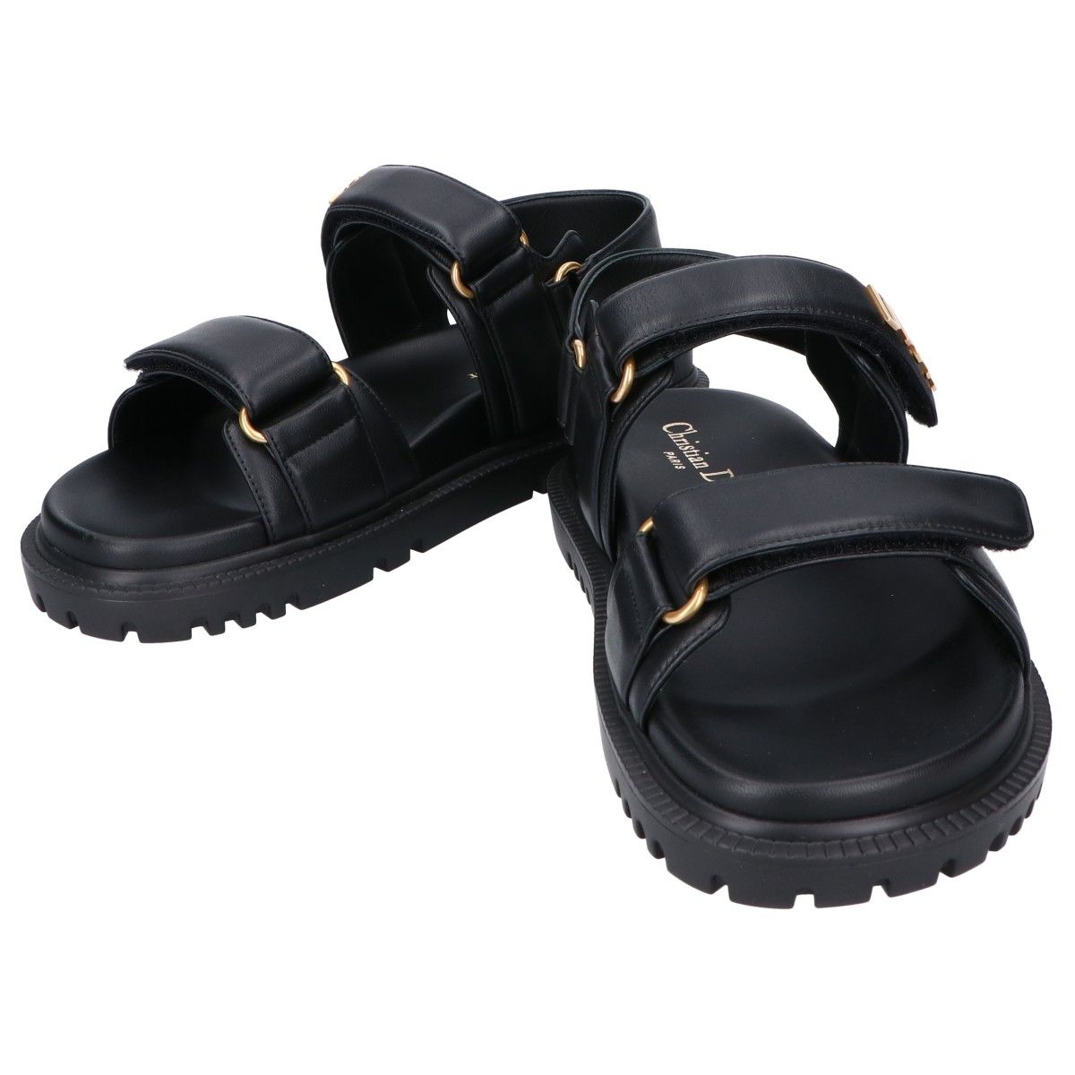 Dior Act Lambskin Metal Logo Back Strap Flat Sandals