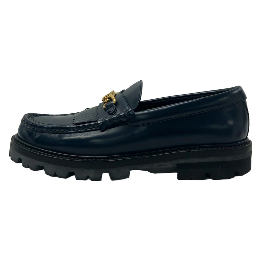 Celine Loafers 39 Navy Triomphe Chain Leather