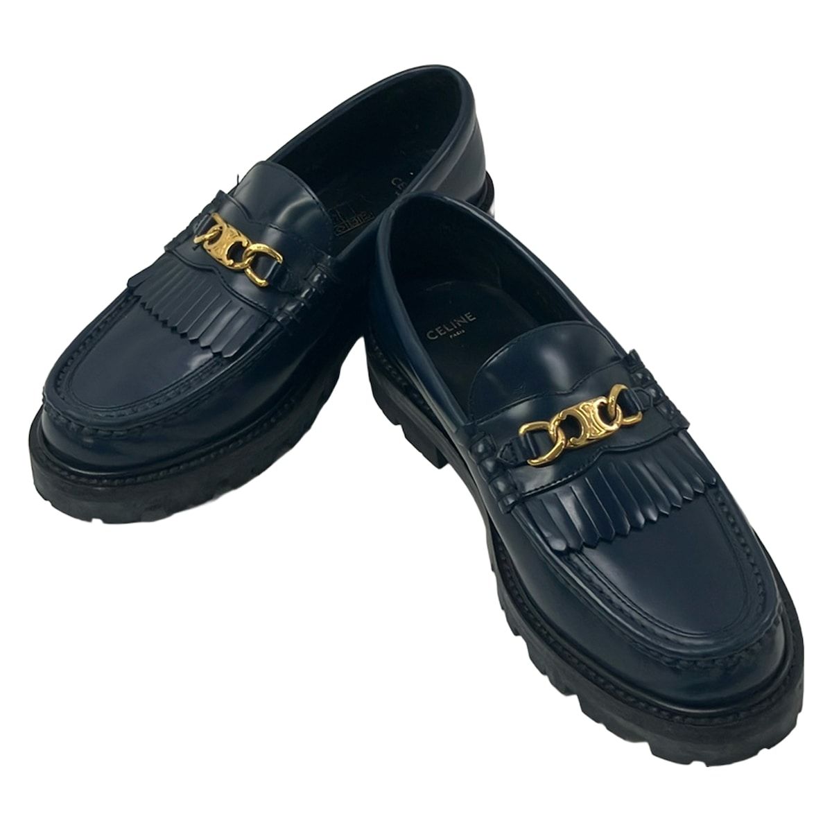 Celine Loafers 39 Navy Triomphe Chain Leather — view 2