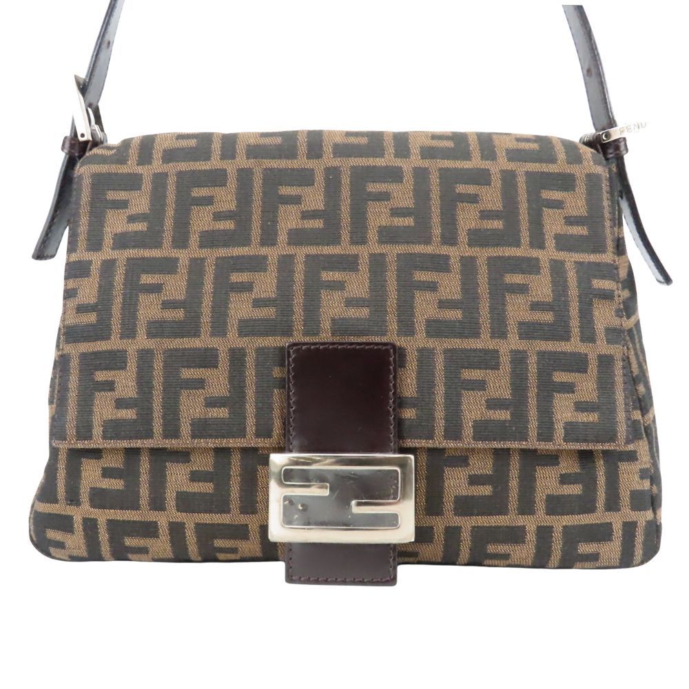 Fendi Shoulder Bag Mamma Bucket Canvas Leather Brown Black Zucca Everyday