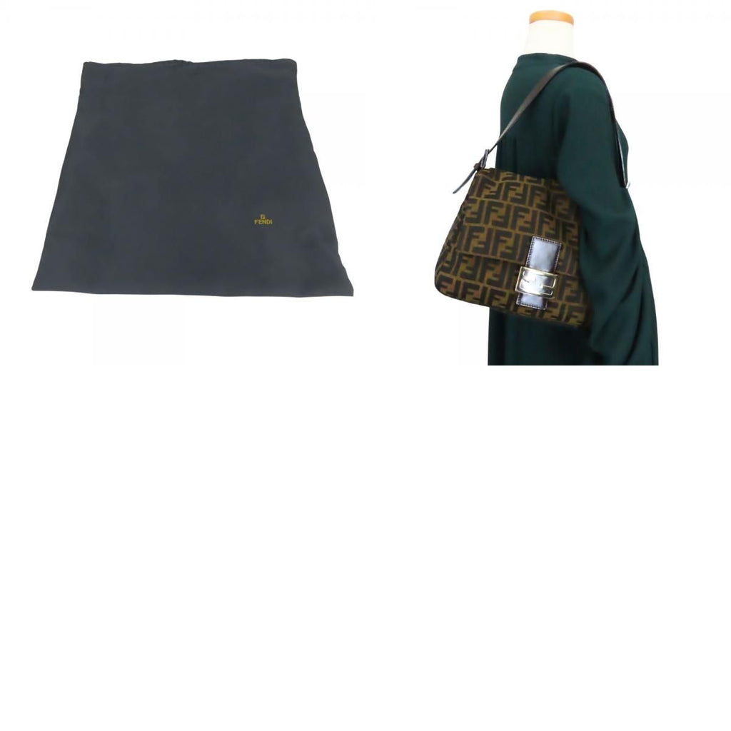 Fendi Shoulder Bag Mamma Bucket Canvas Leather Brown Black Zucca Everyday — view 9