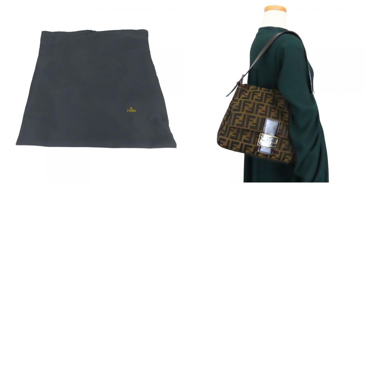 Fendi Shoulder Bag Mamma Bucket Canvas Leather Brown Black Zucca Everyday — view 9