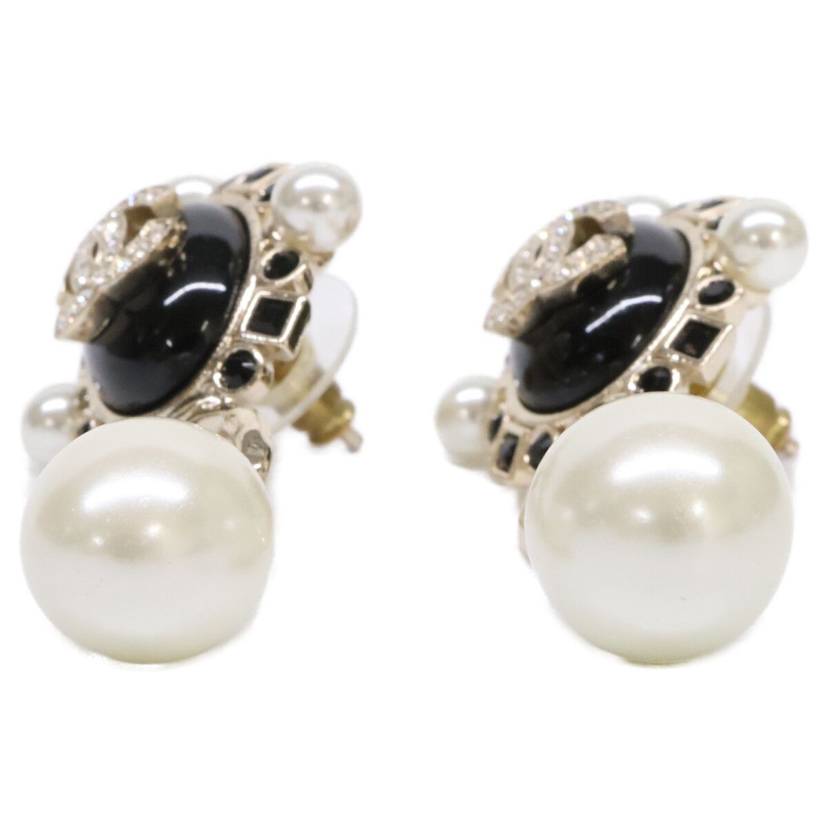 Chanel Imitation Pearl Visual CC Logo Drop Earring — view 3