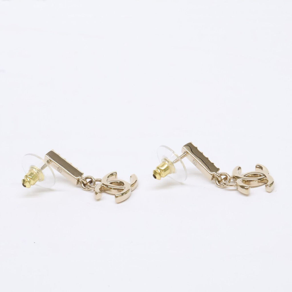Chanel CC Logo Rhinestone Bar Drop Earring — view 4