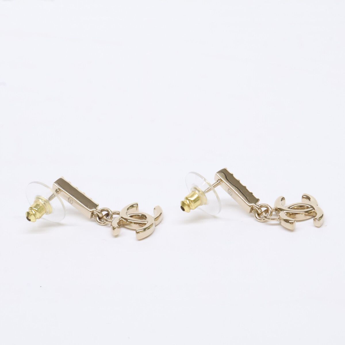 Chanel CC Logo Rhinestone Bar Drop Earring — view 4