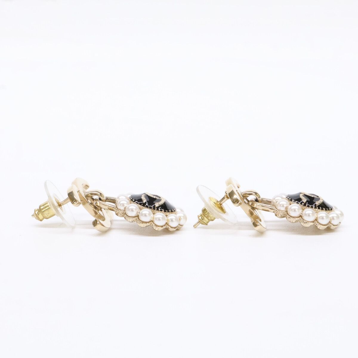 Chanel Imitation Pearl CC Logo Drop Earring — view 4
