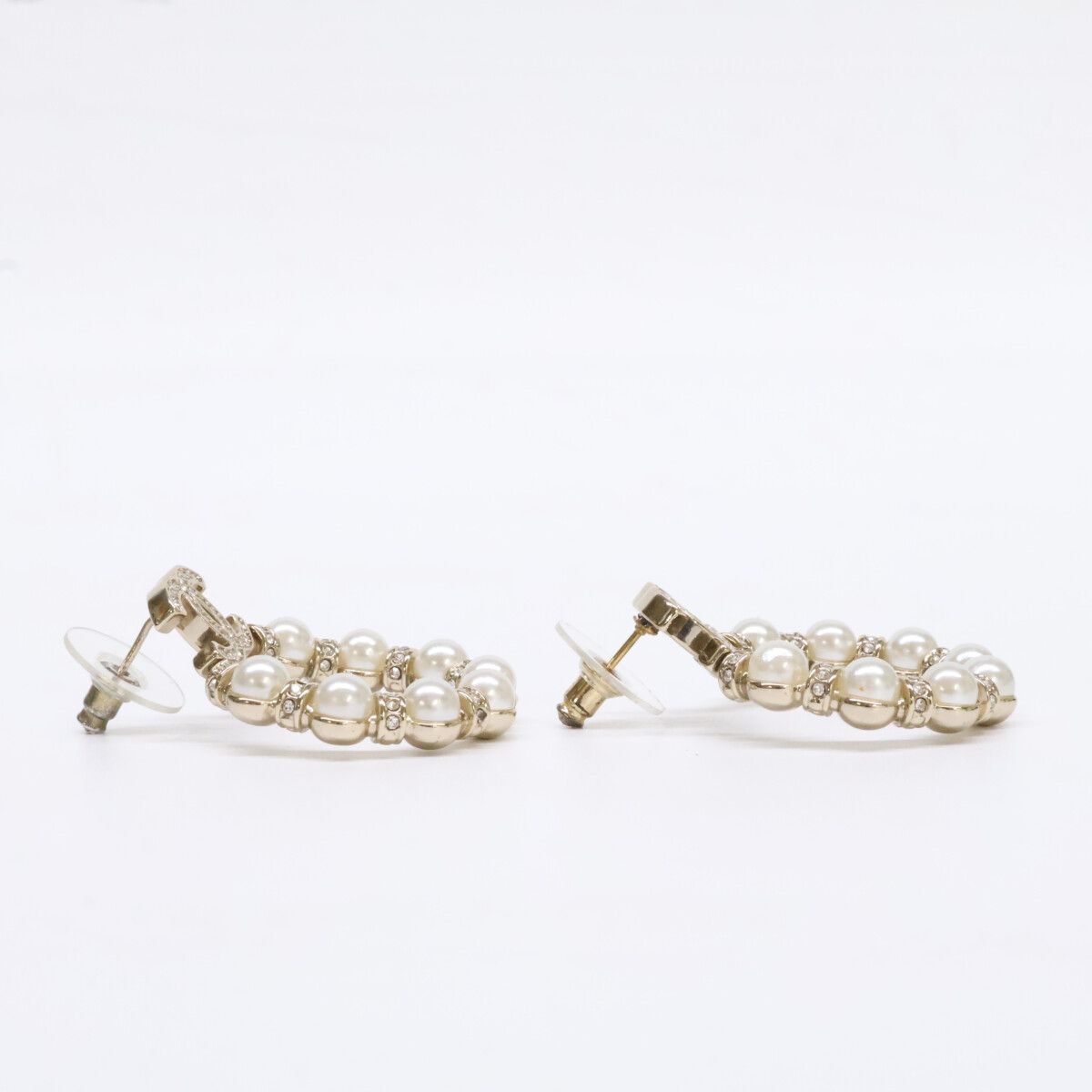 Chanel CC Logo Imitation Pearl Rhinestone Earring — view 4