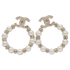 Chanel CC Logo Imitation Pearl Rhinestone Earring