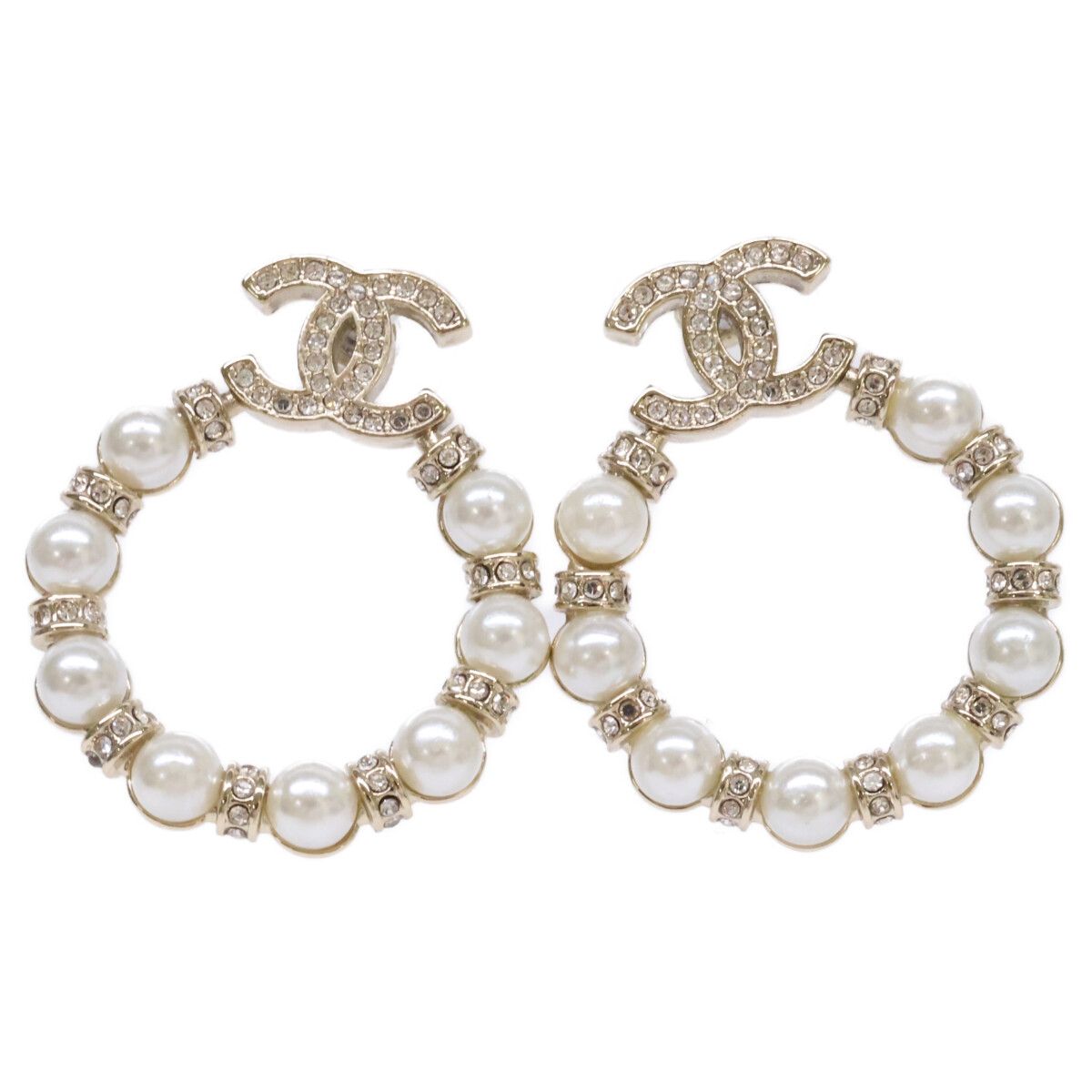 Chanel CC Logo Imitation Pearl Rhinestone Earring