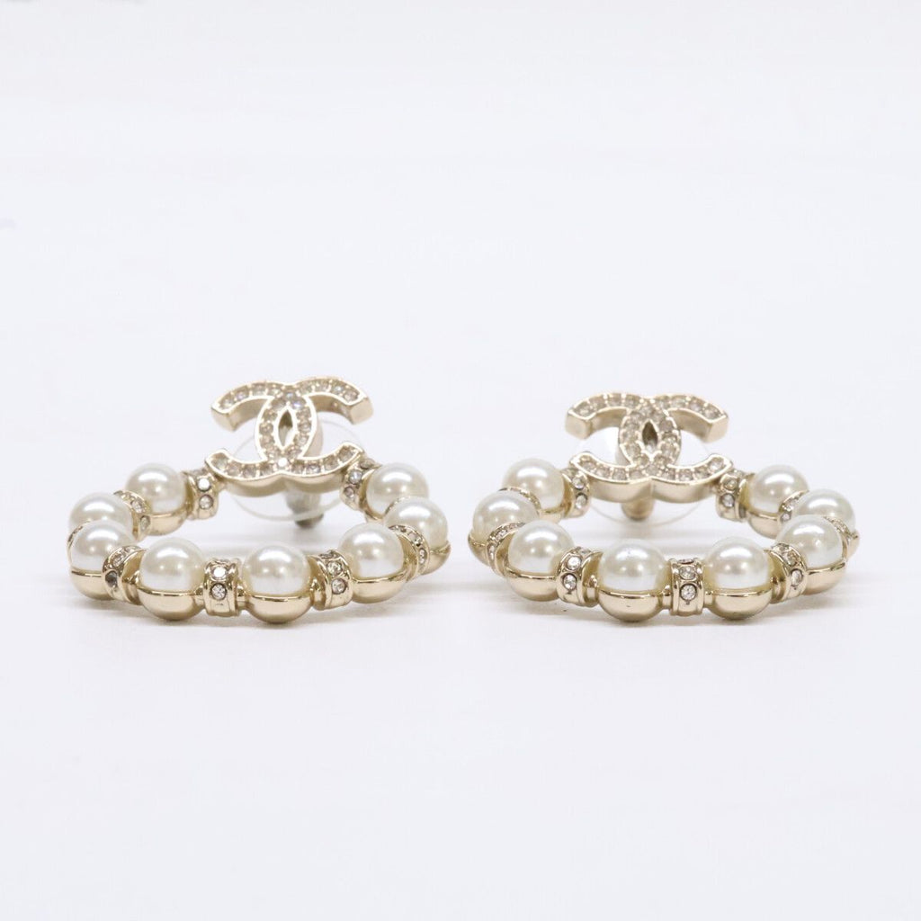 Chanel CC Logo Imitation Pearl Rhinestone Earring — view 3