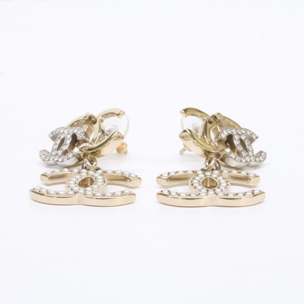 Chanel Triple CC Logo Rhinestone Imitation Pearl Earring — view 3