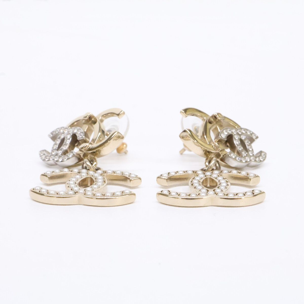 Chanel Triple CC Logo Rhinestone Imitation Pearl Earring — view 3