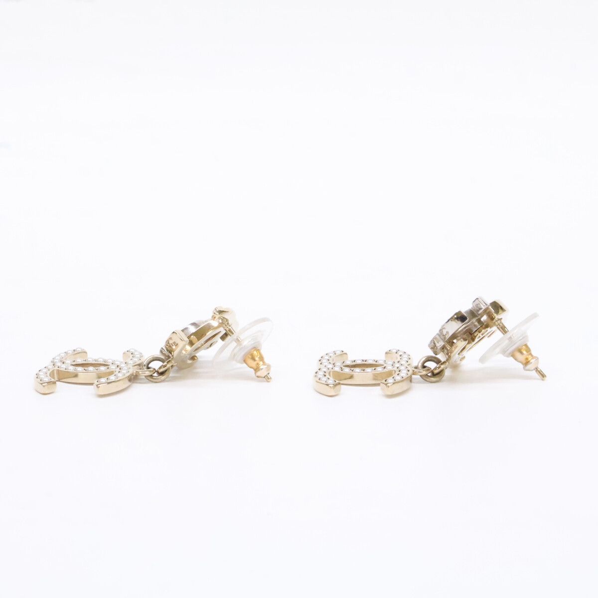 Chanel Triple CC Logo Rhinestone Imitation Pearl Earring — view 2