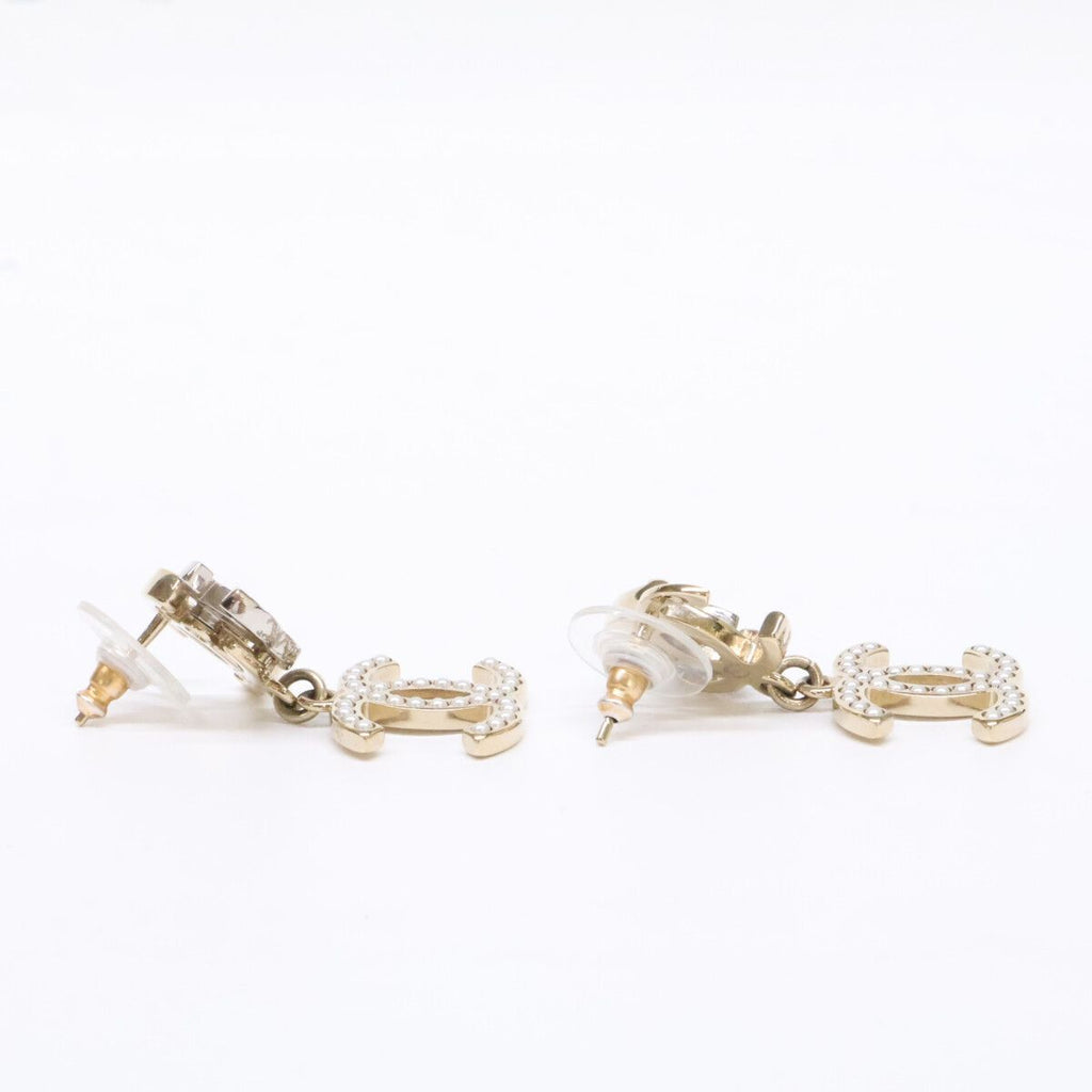 Chanel Triple CC Logo Rhinestone Imitation Pearl Earring — view 4