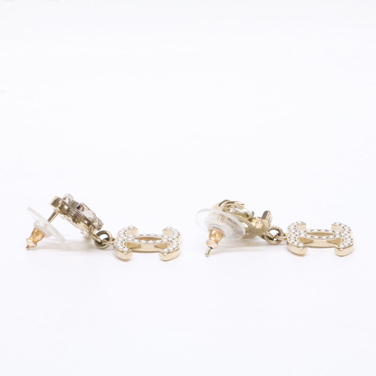 Chanel Triple CC Logo Rhinestone Imitation Pearl Earring — view 4