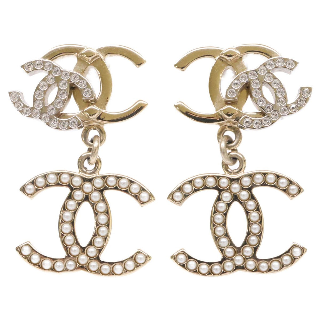 Chanel Triple CC Logo Rhinestone Imitation Pearl Earring