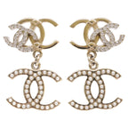 Chanel Triple CC Logo Rhinestone Imitation Pearl Earring