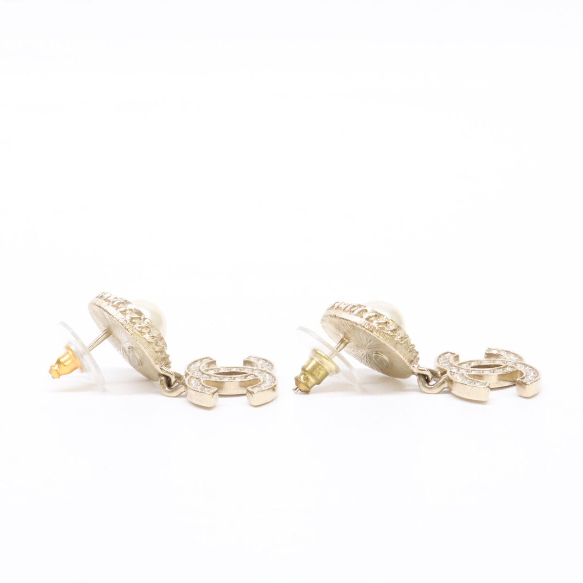 Chanel CC Logo Imitation Pearl Rhinestone Earring — view 4