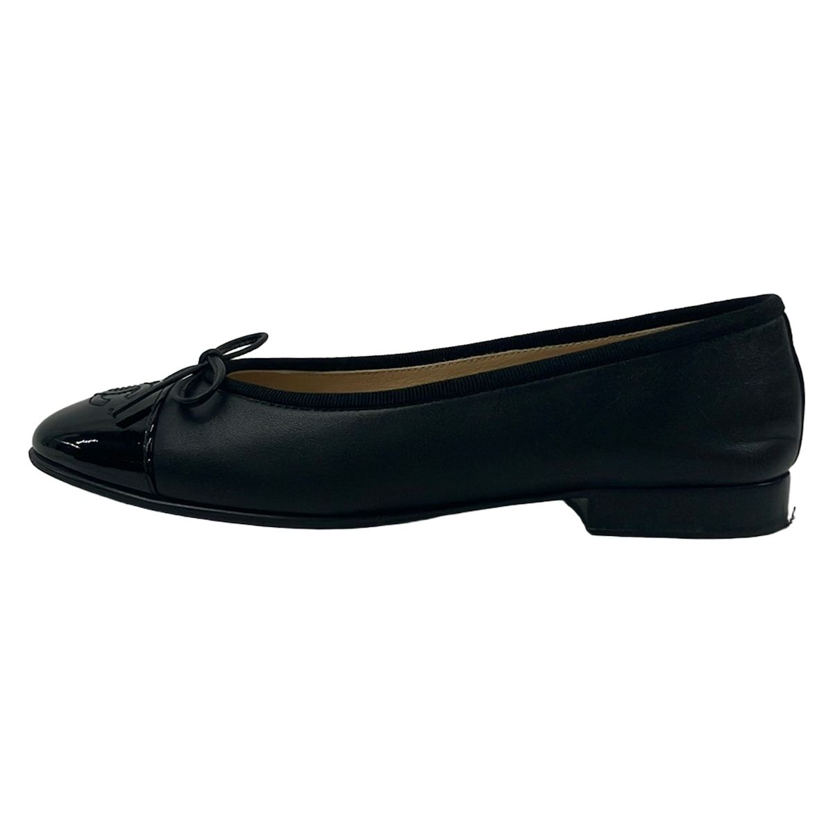 Chanel Flat Shoes 35.5 C Black Ribbon CC Logo Leather Lambskin